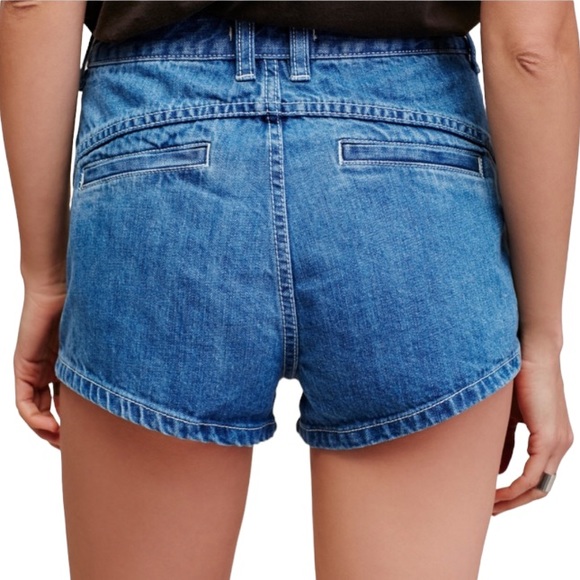 FREE PEOPLE Sweet Surrender High Rise Eyelet Trim Banded Waist Denim Short, Blue - Picture 4 of 4